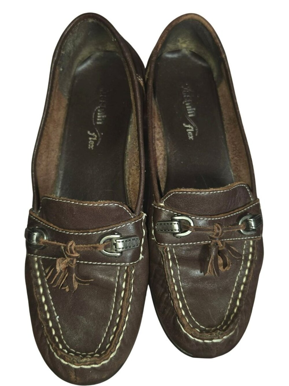 Women's Vintage Jasmin Flex Brown Leather Loafers Shoes Size 7 Tassels Leather